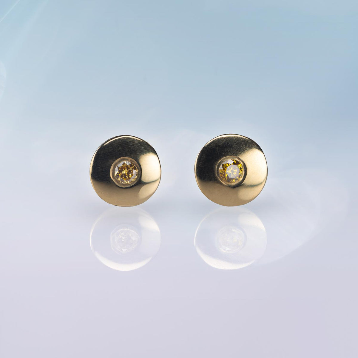 Round Studs with Diamonds - Fairmined Yellow Gold with Yellow Diamonds image