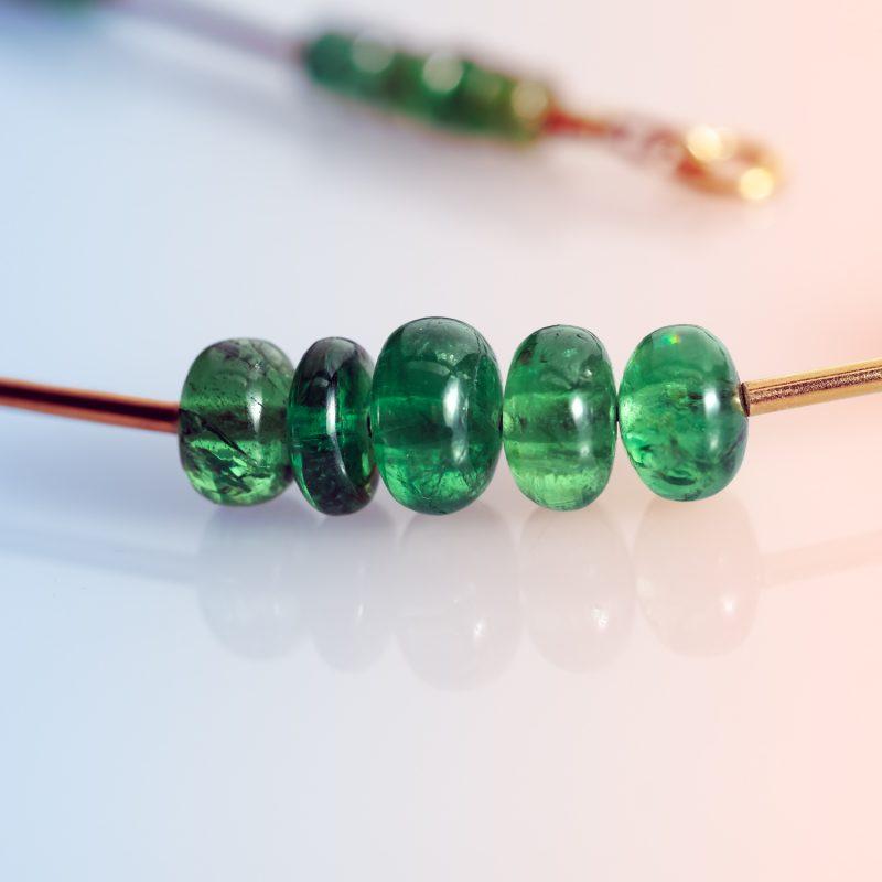 Long Tsavorite Bead Necklace with Yellow Gold by Cox and Power Jewellers London