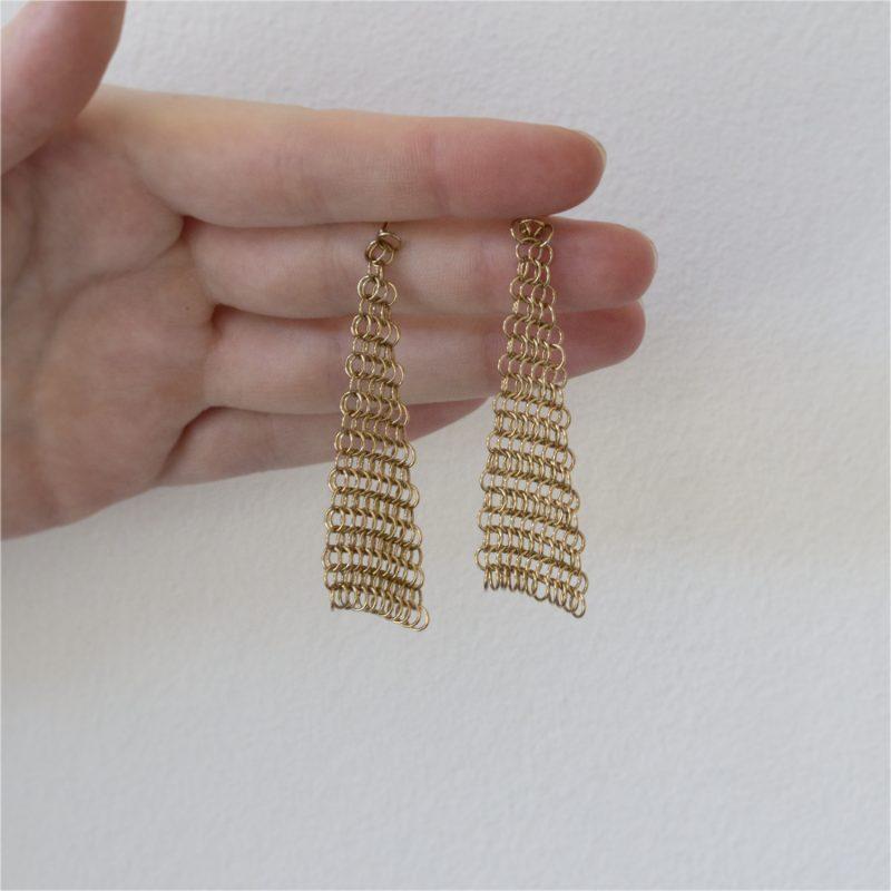 Pascale Louison Drop Chainmail Earrings in Gilded Bronze