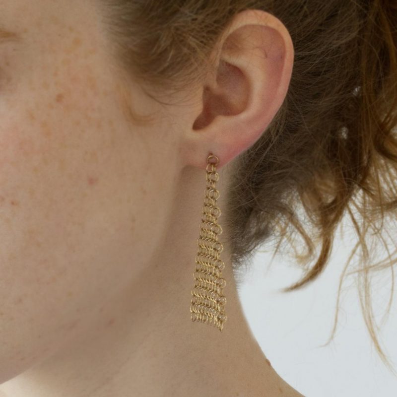 Pascale Louison Drop ChainmailEarrings in Gilded Bronze
