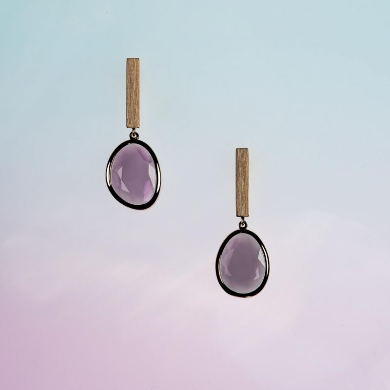 Linear Drop Earrings with Violet Spinel - Fairmined Rose Gold