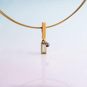 Linear Pendant with Baguette Diamond - Fairmined Yellow Gold