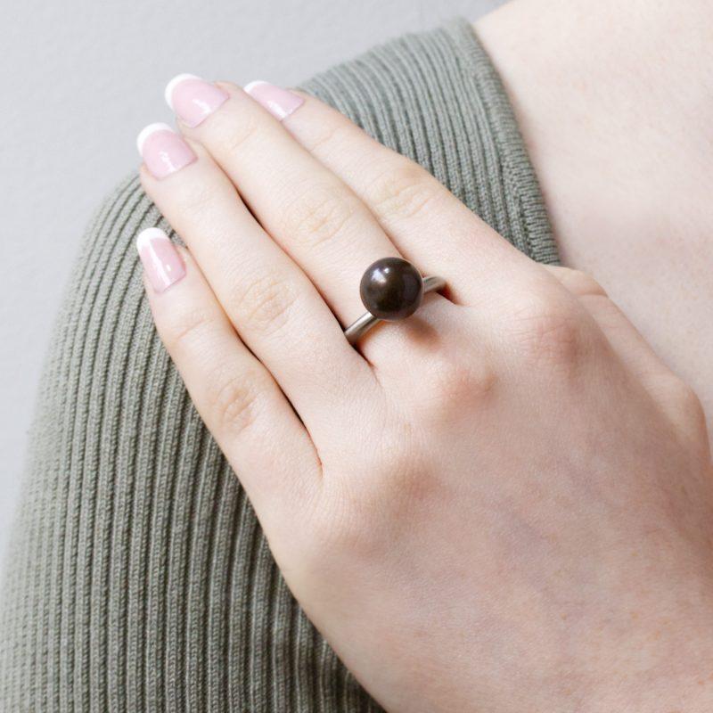 Swivel Ring with Bronze Tahitian Pearl, shown on model's hand.