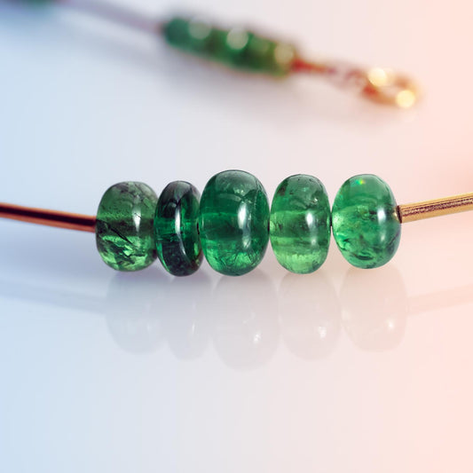 Long Tsavorite Garnet and 18ct Yellow Gold Bead Necklace image 1