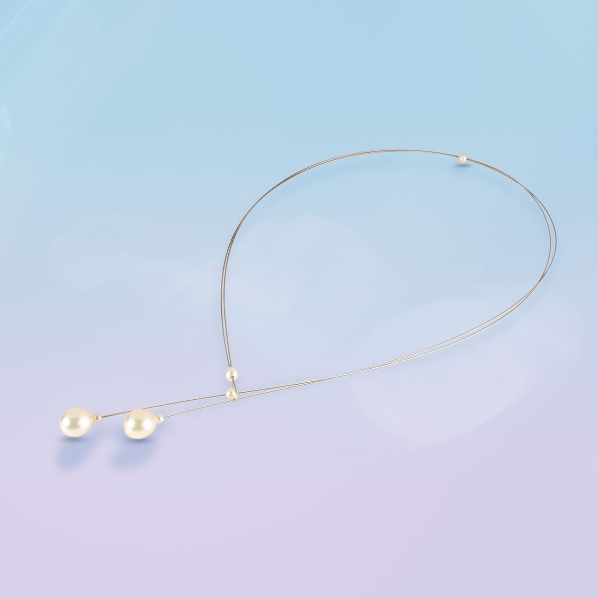 Eva Necklace with 5 Small and 2 Oval Pearl Drops - steel image
