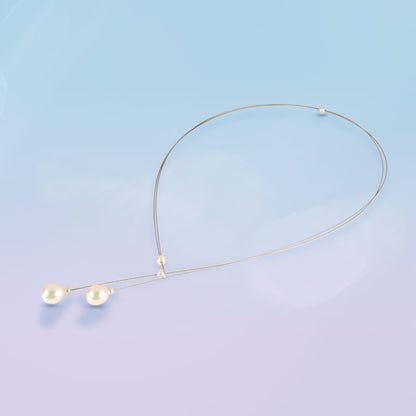 Eva Necklace with 5 Small and 2 Oval Pearl Drops - steel image