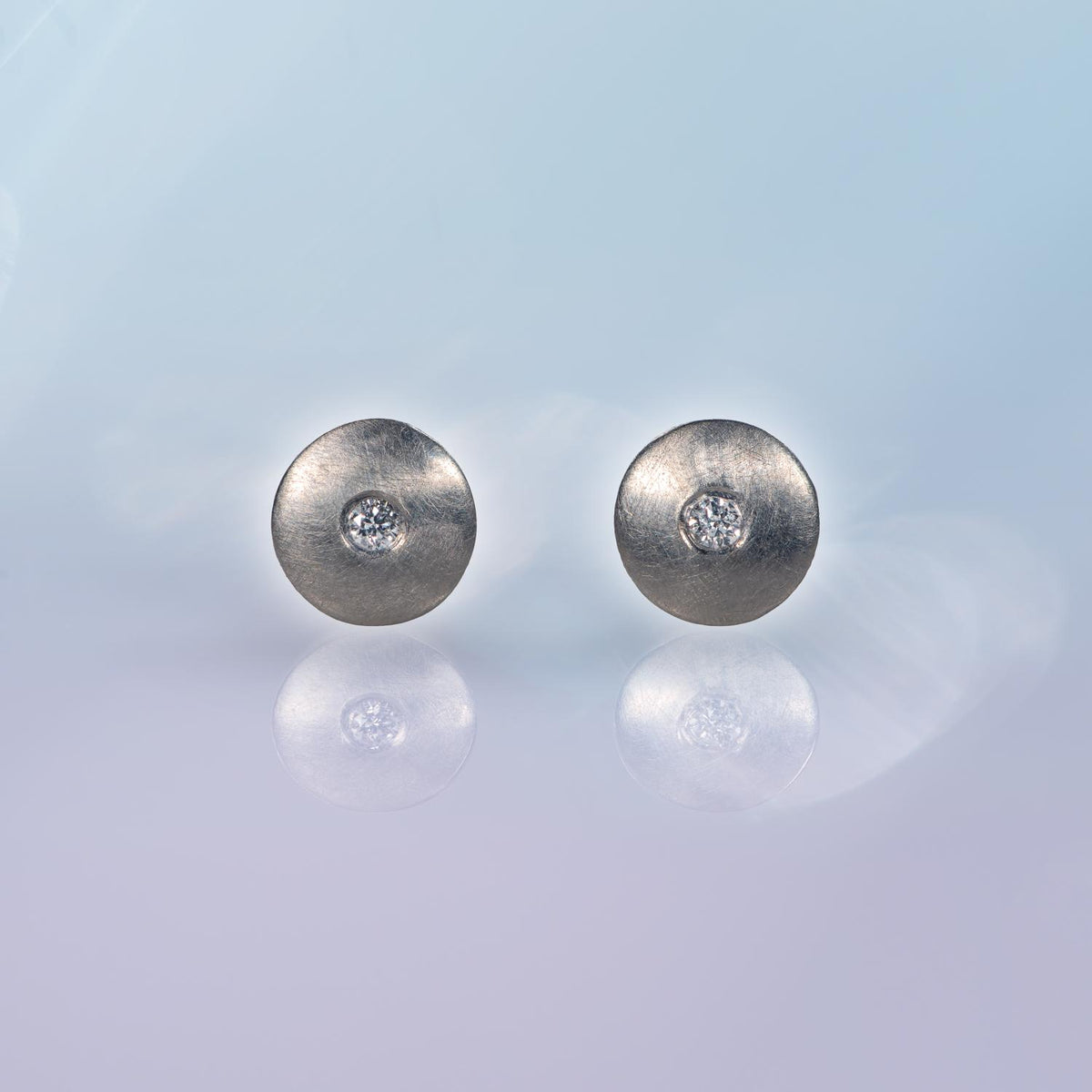 Round Studs with Diamonds - Platinum image
