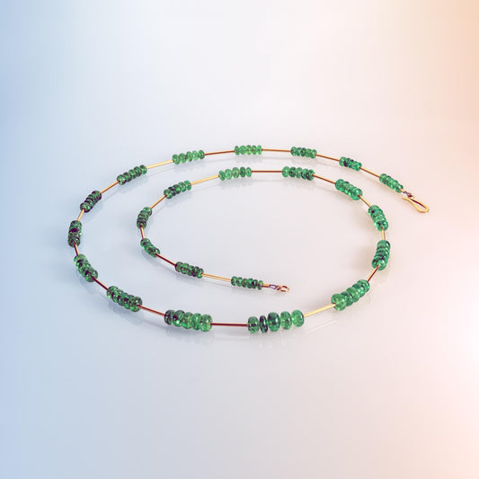 Long Tsavorite Garnet and 18ct Yellow Gold Bead Necklace image 0