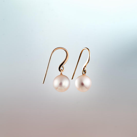 White Pearl Drop Earrings in 18ct Rose Fairmined Gold image 0