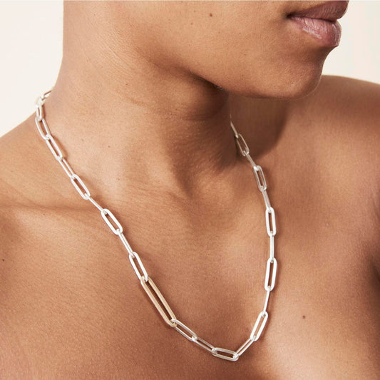 Forged Necklace in Silver with Rose Gold Link image 0