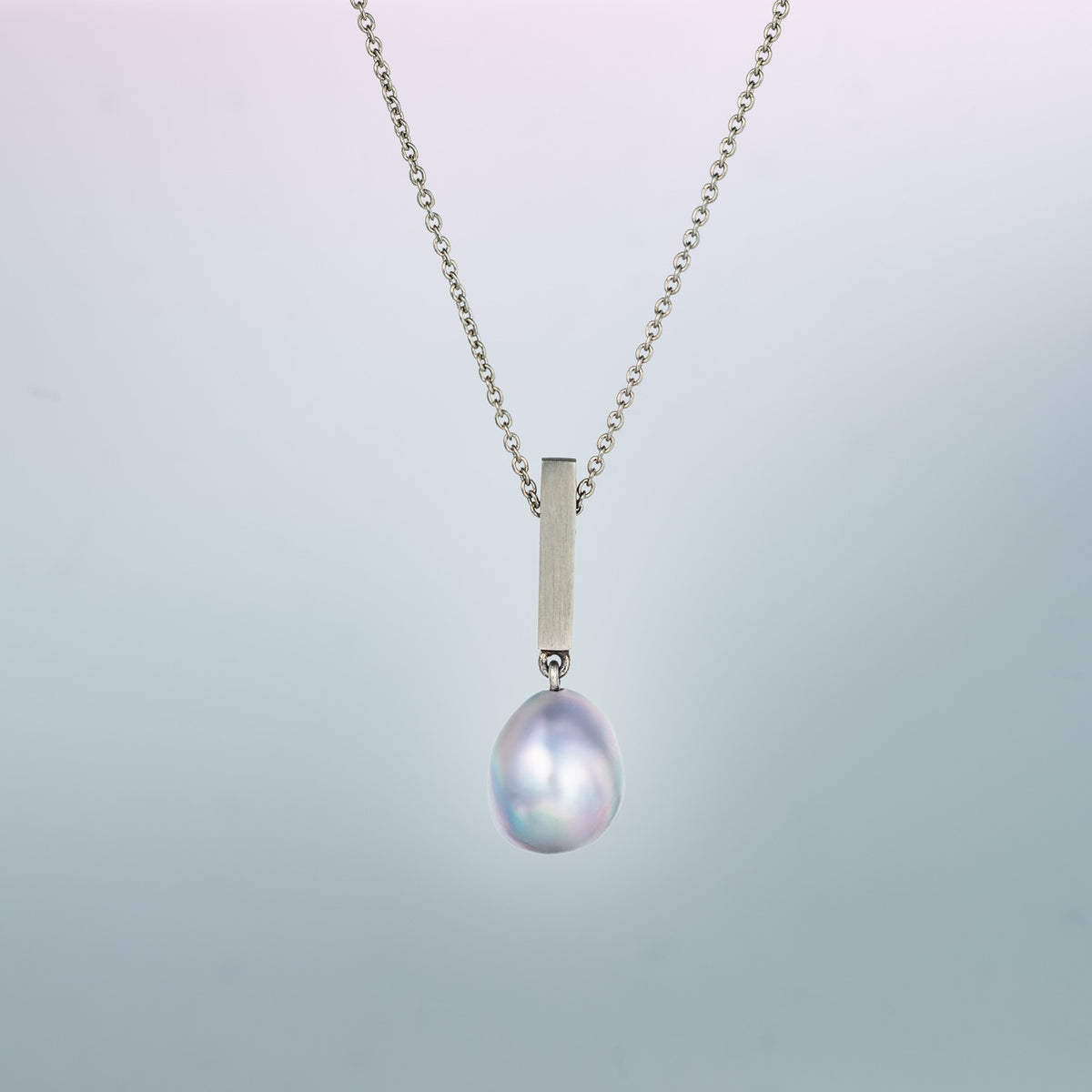 Linear Pendant with Cortez Pearl in Eco Fairtrade and Fairmined Platinum image 0