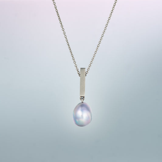 Linear Pendant with Cortez Pearl in Eco Fairtrade and Fairmined Platinum image 0